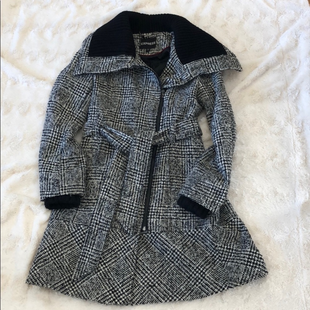 Express black and white wool coat